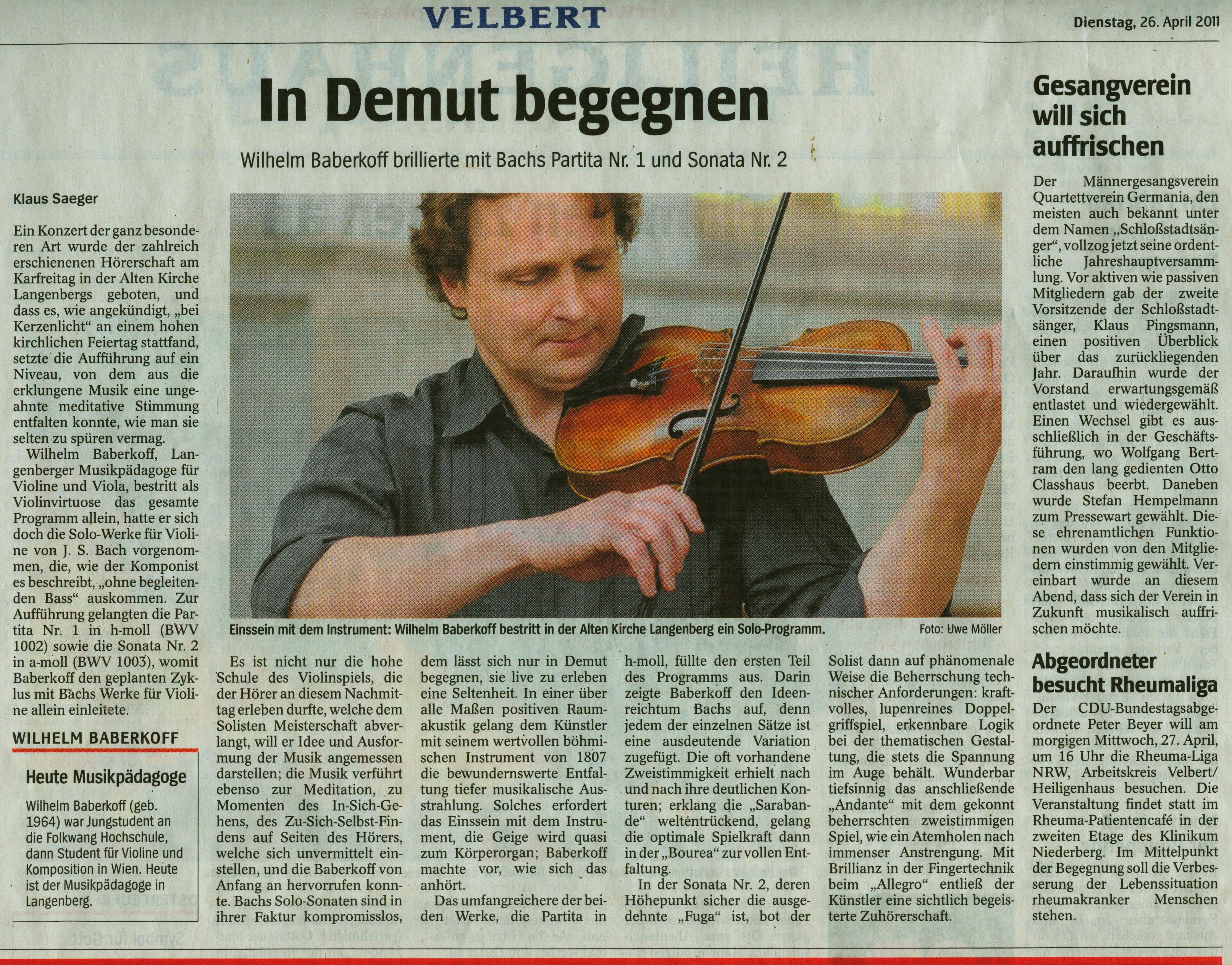 Kritik WAZ Konzert Alte Kirche 2011